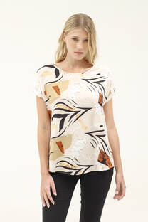 Blusa Lino Estampado Mangas Dobladas  - 