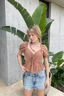 Blusa crop escote corazon cotton marsella con cordones y lateral  - 