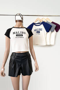 Remera m-corta combi ranglan estampa- bordada Malibu - 