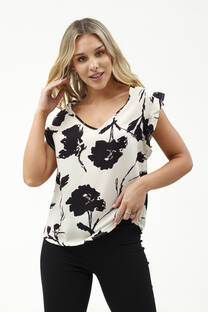 Blusa Lino Estampado Con Volados - 