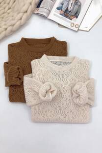 Sweater de frizz con volado en mangas y cintura dibujo calado - 