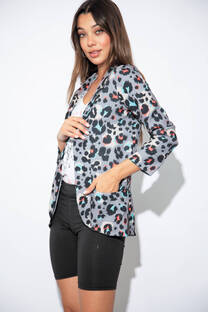 Blazer Sastrero print gris y celeste - 