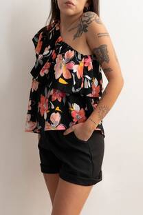 Blusa Poplin Estampado Un Hombro ABBA - 