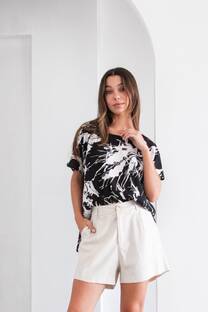 Blusa de lino estampado elastizado - 