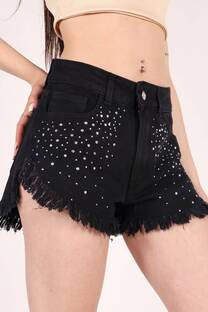 Short mom rígido black con strass ruedo desflecado - 