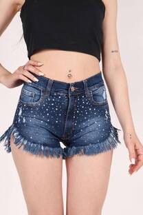 Short elastizado azul con strass ruedo desflecado  - 