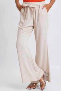 Pantalon oxford de lino elastizado con lazo - 