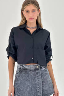 camisa negra bolsillo grande  - 