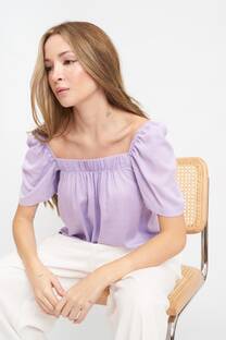 Blusa de lino cuello cuadrado con elastico - 