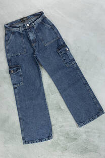 Jeans wide leg cargo azul nevado - 