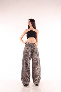 Wide leg rígido Animal print tiro caido ruedo normal - 