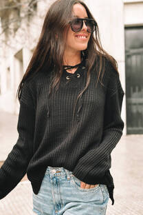 Sweater Cordones y Capucha - 