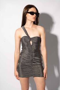 VESTIDO KENDALL CORTO ASIMETRICO Y FRUNCIDO LUREX - 