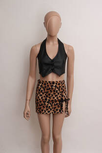 Mini Bengalina Estampada Animal Print Con Tajo - 