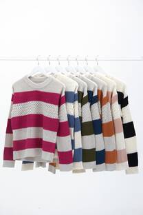 Sweater rayado tejido combinado  - 