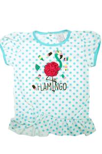 Remera con estampa, volado y m/globo Flor aplicada - 