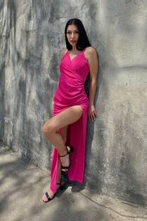 Vestido lurex largo cruzado y frunce - 