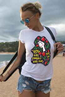 remera corta frida mucho pelo y flores - 