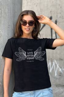 remera corta alas love con stras - 