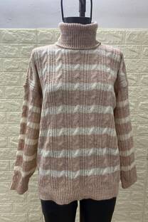 Sweater Gardenia  Cuello Polera tejido trenzado a rayas 2 colores - 