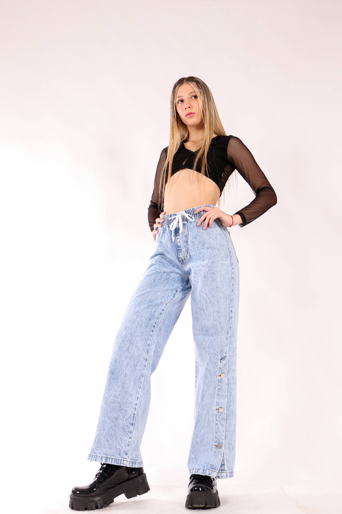 Imagen carrousel Acid blue splist knee wide leg joggers rígido  2