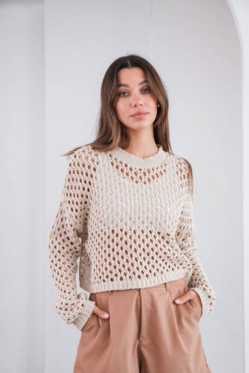 Sweater Tejido Calado De Algodon Oversize Verano Mujer Playa