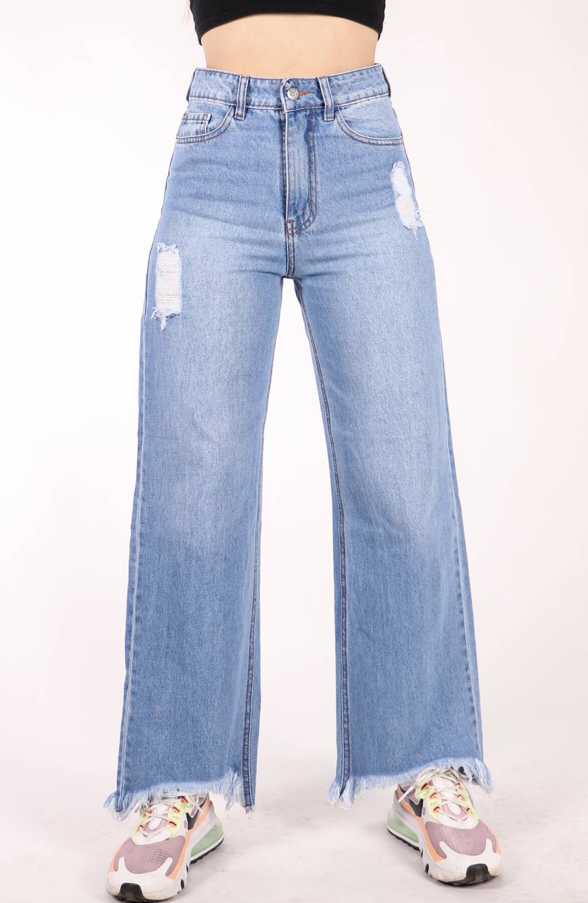 Imagen producto Jeans. Wide leg rígido azul localizado ruedo normal con roturas 4