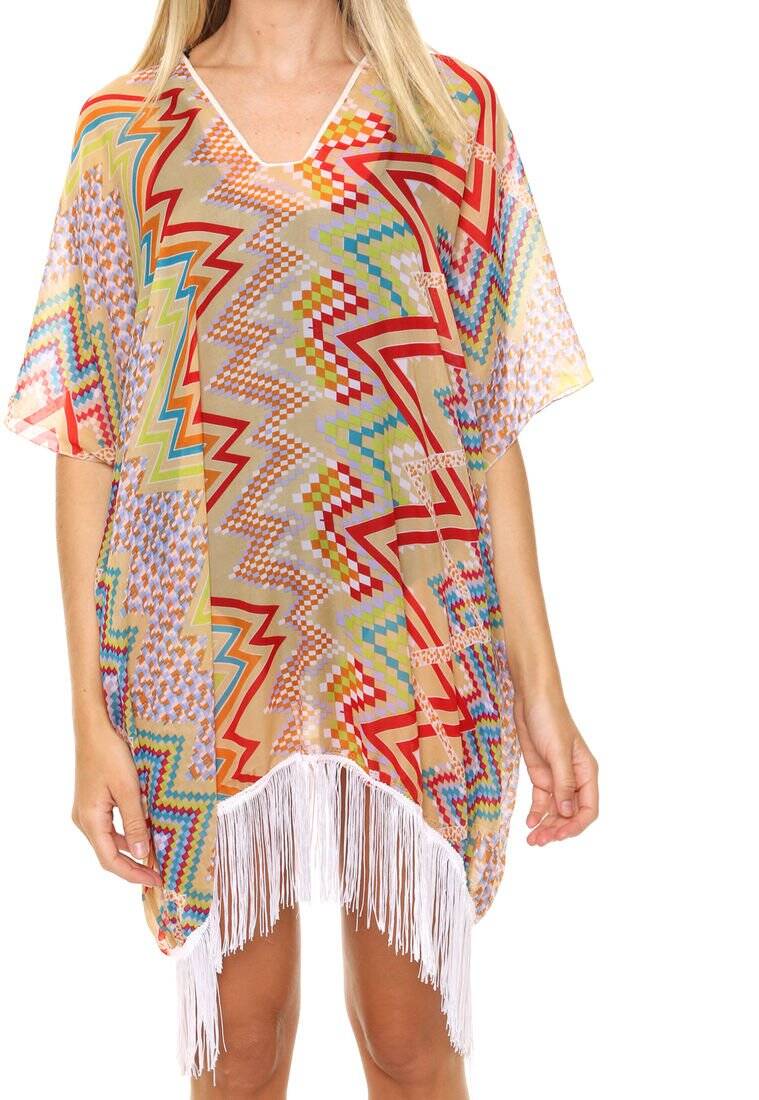 Imagen carrousel poncho playera  con flecos 4